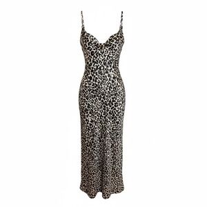 Anthropologie Women's Elyse Bias Leopard Print Cowl Neck‎ Slip Dress Size XS
